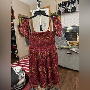 Blue Rain Red Floral Midi Dress